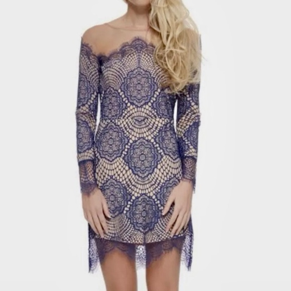 For Love And Lemons‎ Navy Lace Long Sleeve Dress